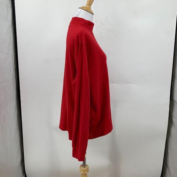 Lands End Mock Neck Shirt Womens L Large Red Solid Long Sleeve Pullover Cotton - Picture 6 of 12